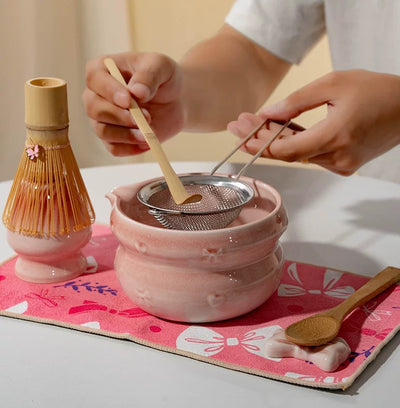 8-Piece Sakura Dreams Matcha Starter Kit - Deluxe Ceremonial Set with Bow Tea Rest