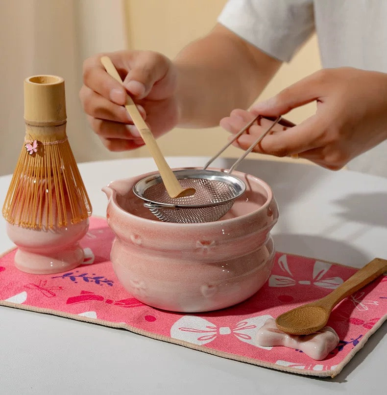 8-Piece Sakura Dreams Matcha Starter Kit - Deluxe Ceremonial Set with Bow Tea Rest